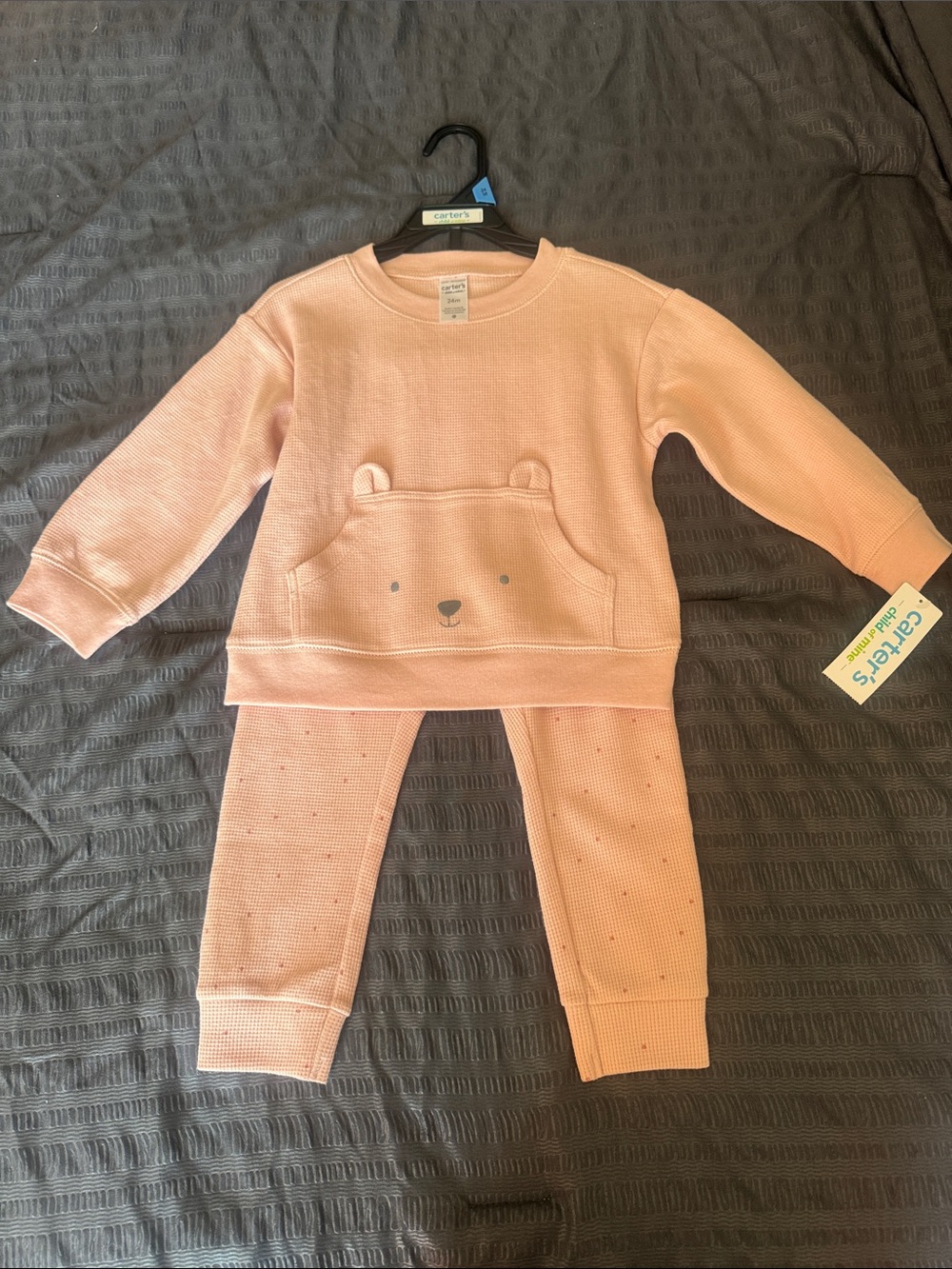 Carter's Peach Pink Bear Pocket Sweatshirt & Joggers Set 24m